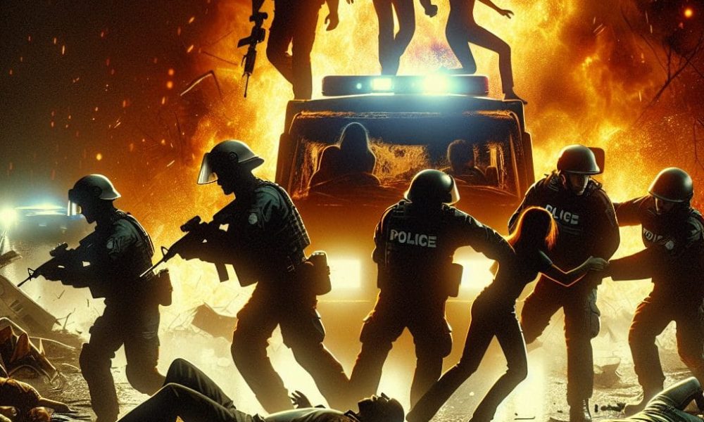 Four Michigan police officers hurt while saving five individuals from a blazing accident.