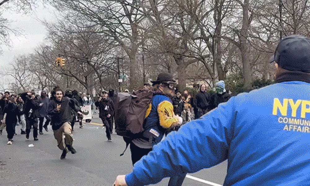 New footage reveals NYC terror suspect subdued after reportedly throwing a bomb at a protest.